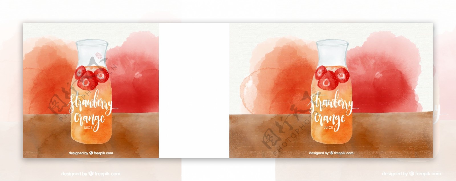草莓和橙汁的水彩画背景