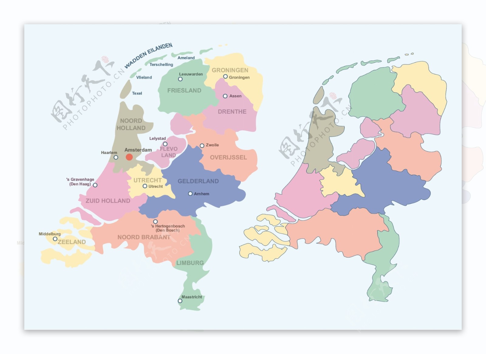免费彩色荷兰地图矢量图