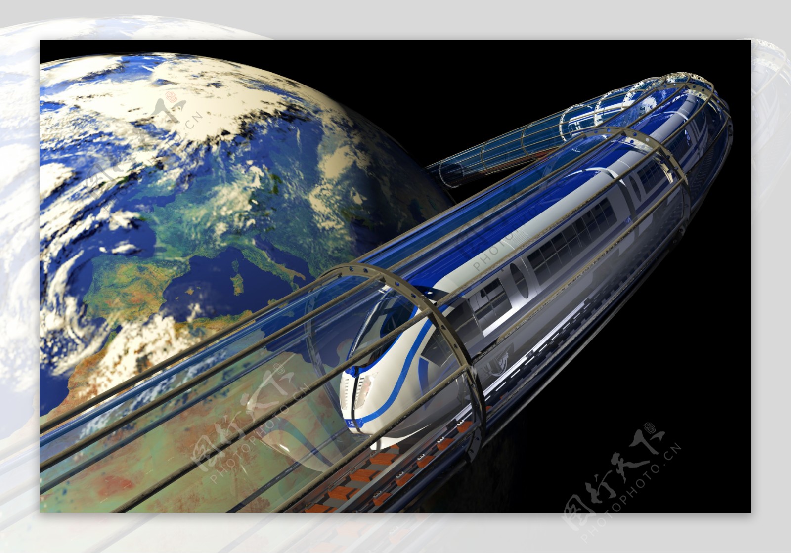围绕地球行驶的列车图片
