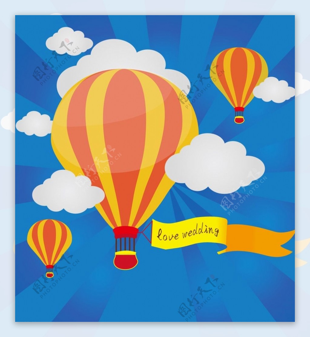 卡通热气球和云朵图片