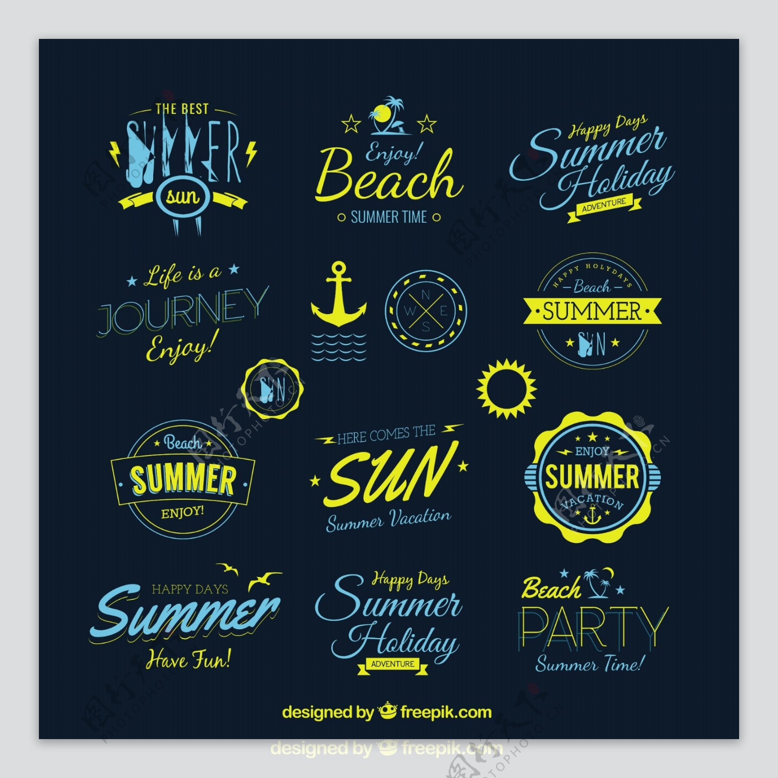 创意阳光海滩标志