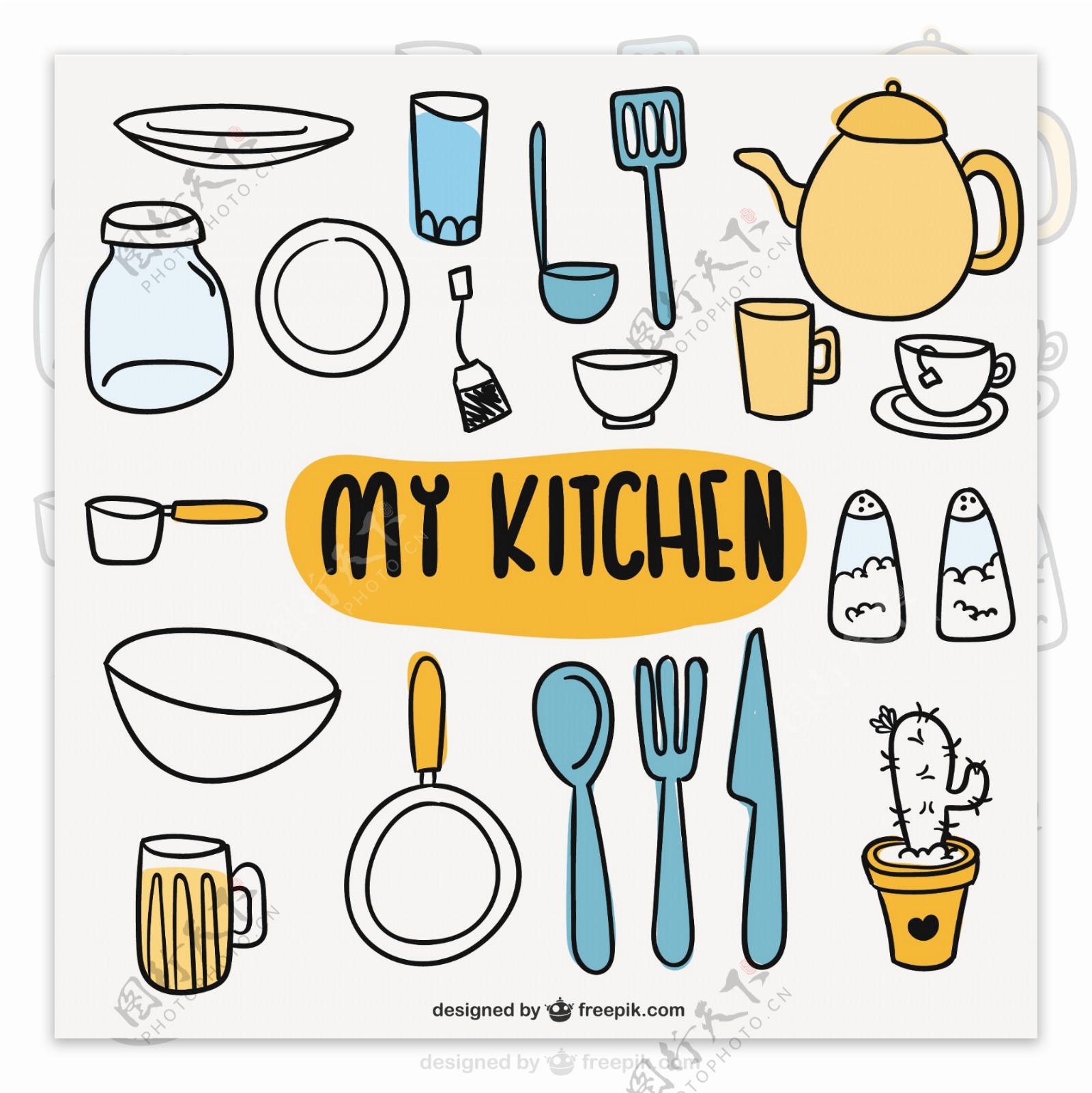 厨房用具的涂鸦