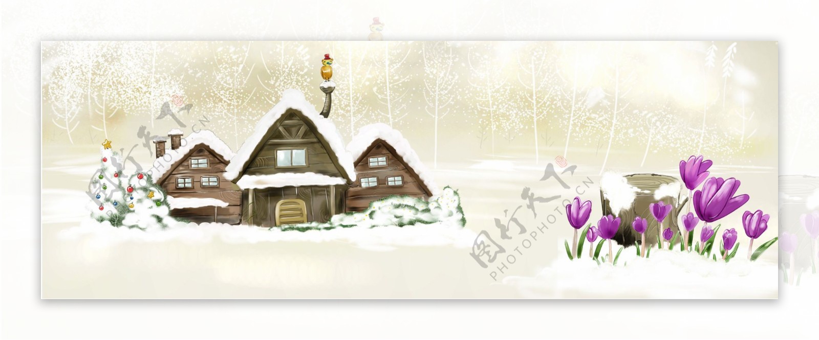 卡通冬季房屋背景banner