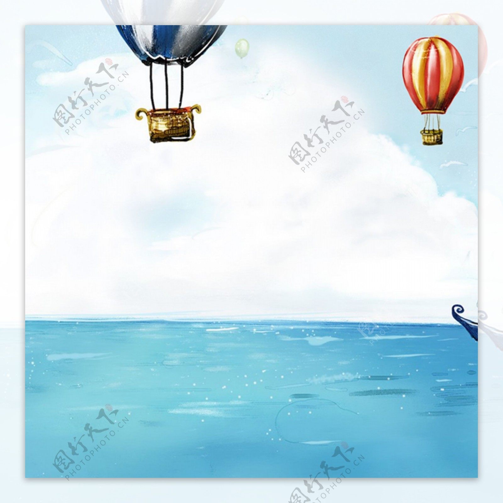 卡通手绘海景气球背景