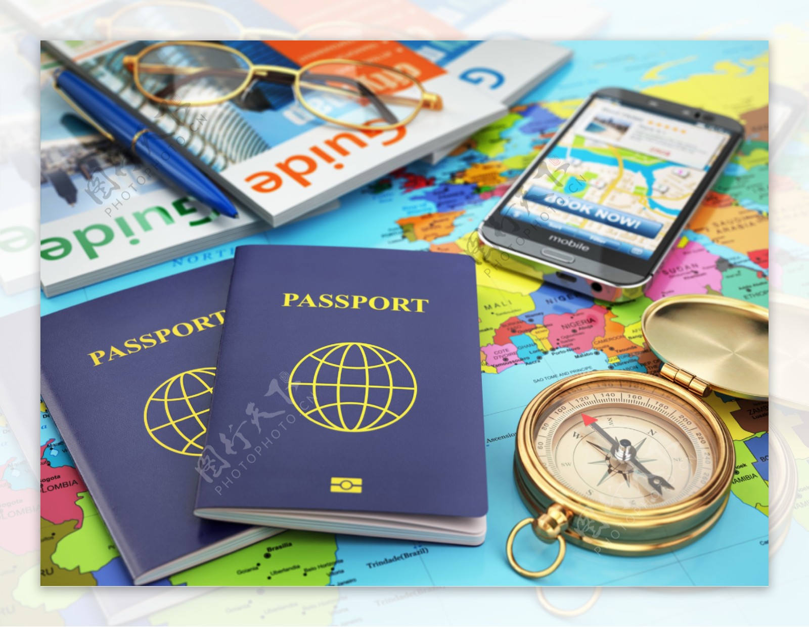 签证护照等旅游元素高清图片