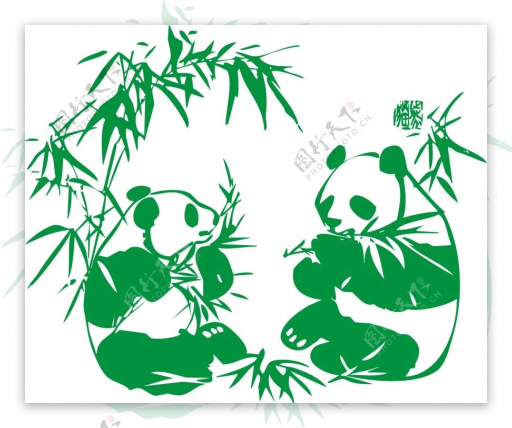 熊猫竹子剪影