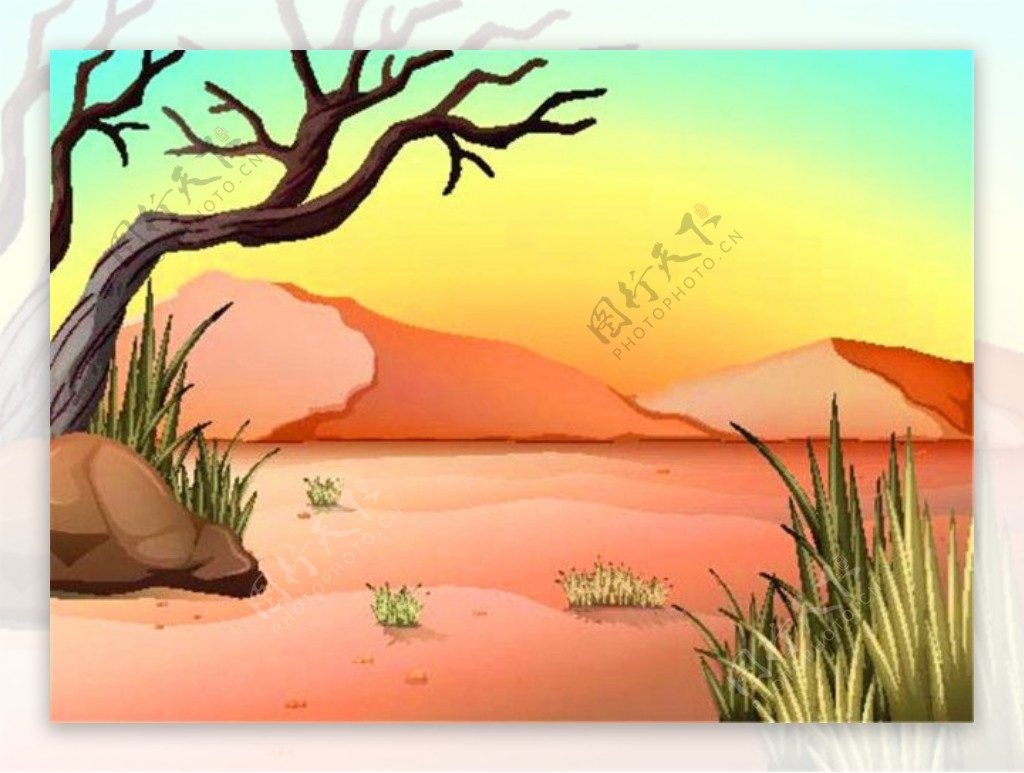 卡通枯树沙漠风景图片