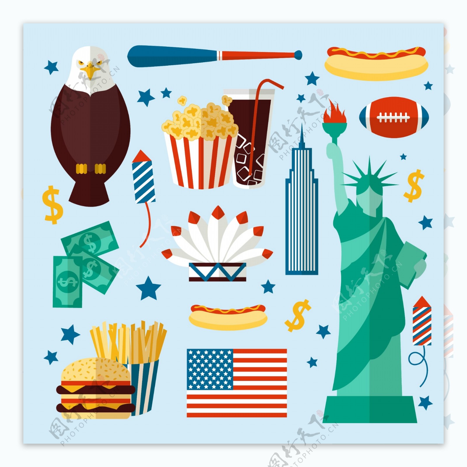 时尚美国旅行插画