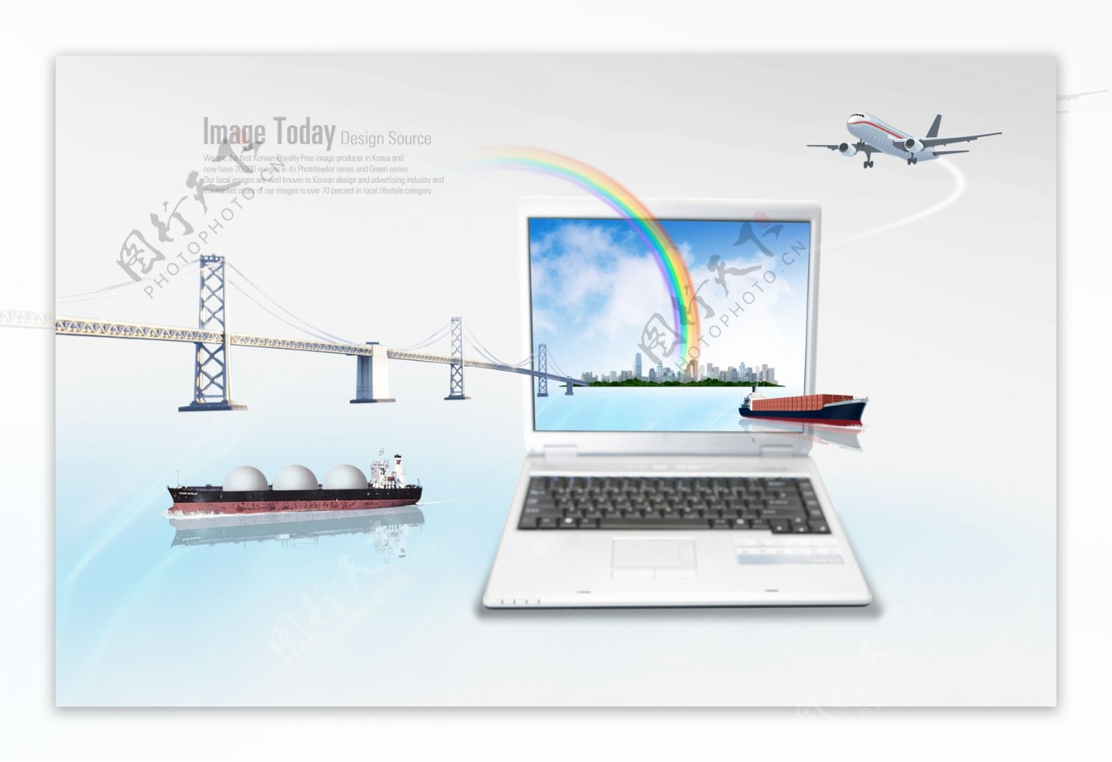笔记本电脑与船只桥梁PSD分层素材