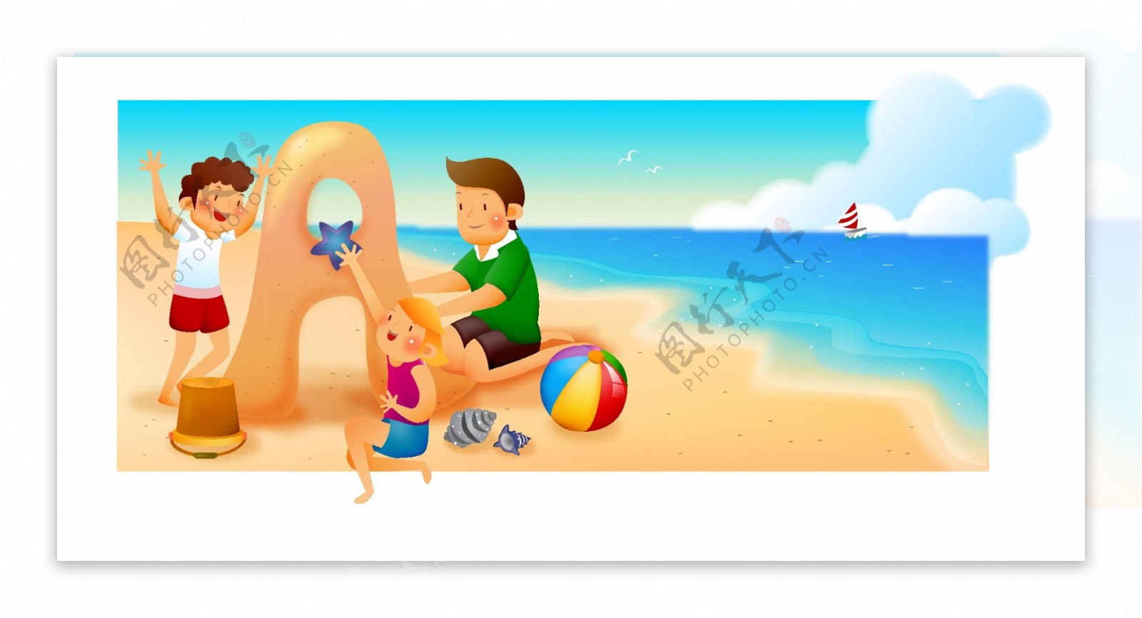 孩子在海边玩沙