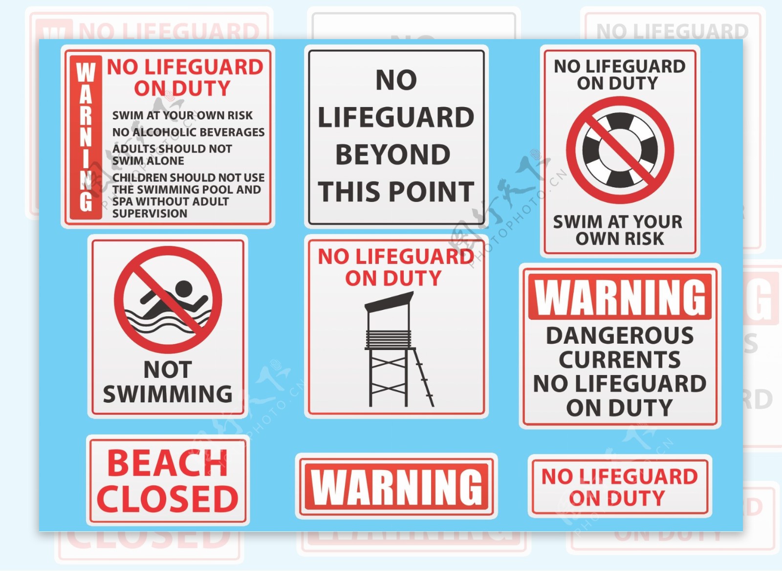 海滩和游泳池标志向量