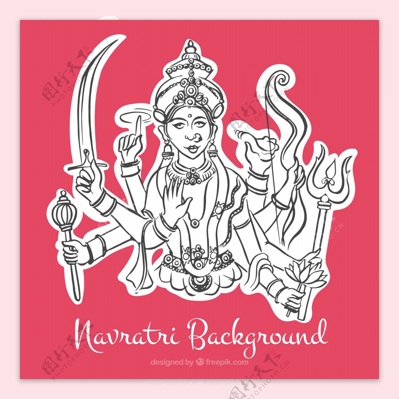 杜迦女神Navratri粉红色背景与说明