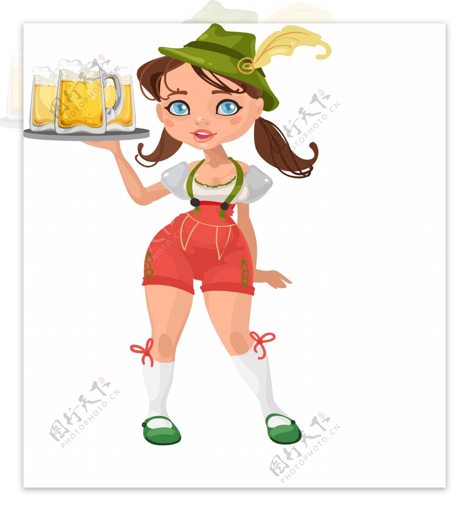 啤酒女孩啤酒节插画海报