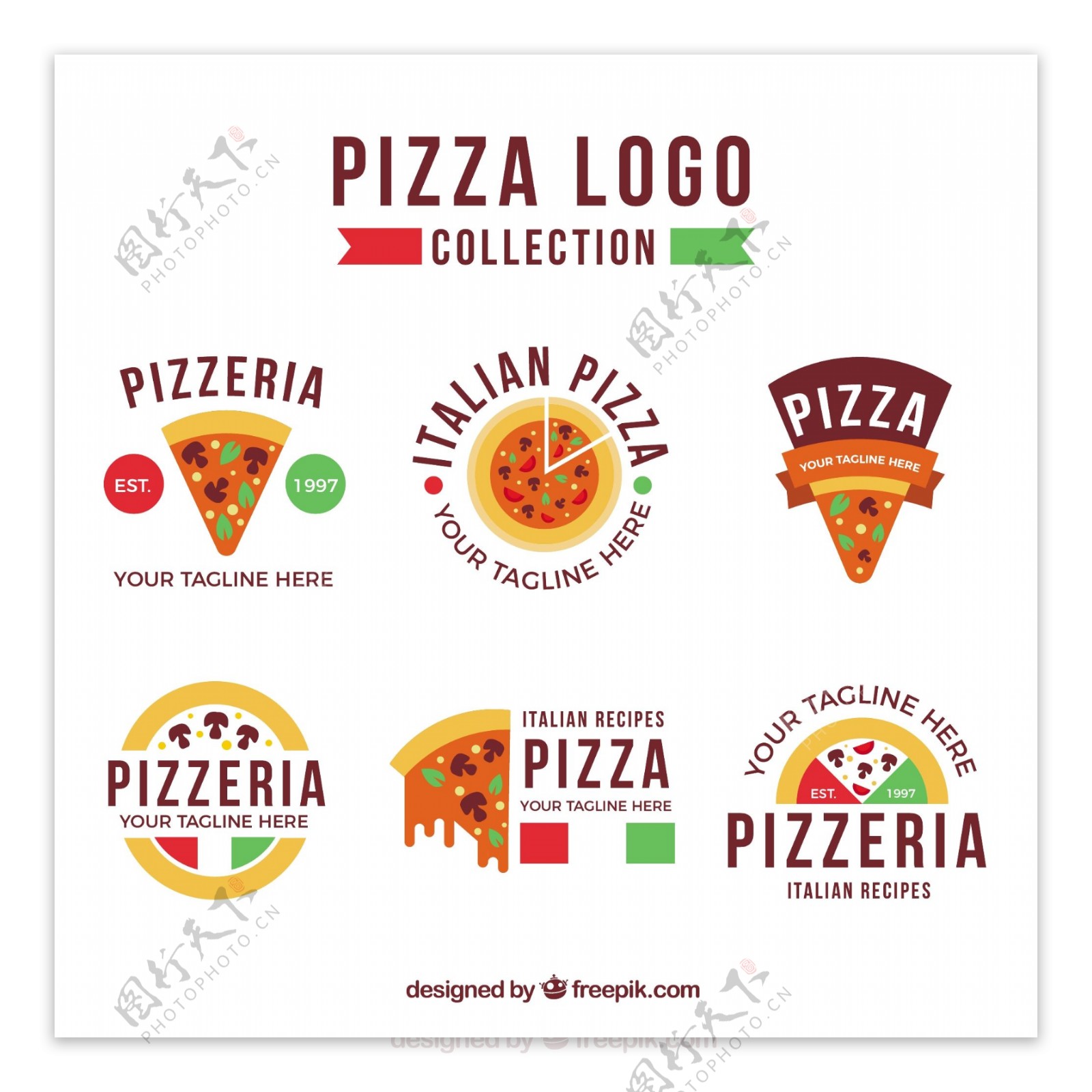 在平面设计中收集比萨标志