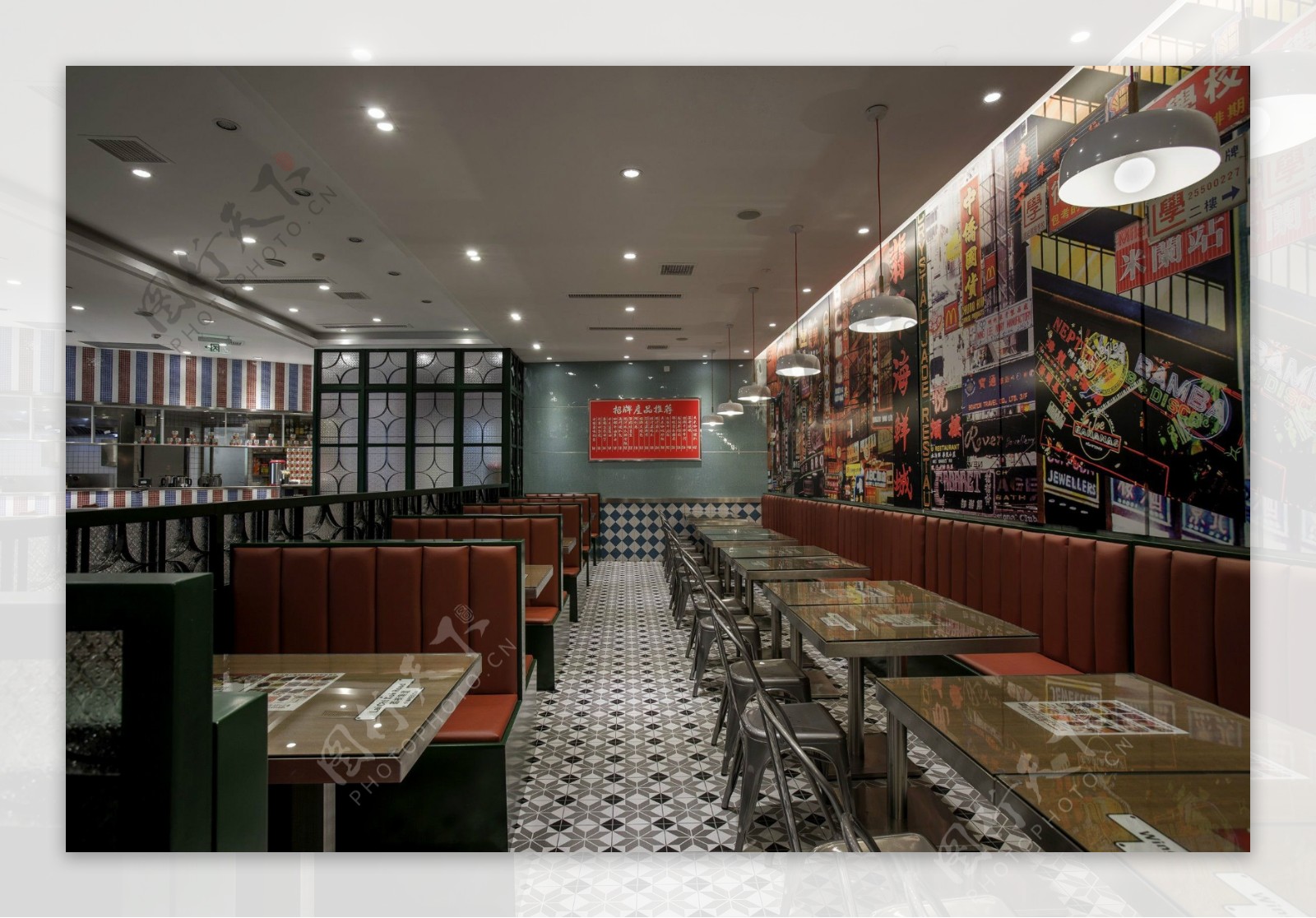 现代时尚有趣餐厅彩色墙绘工装装修效果图