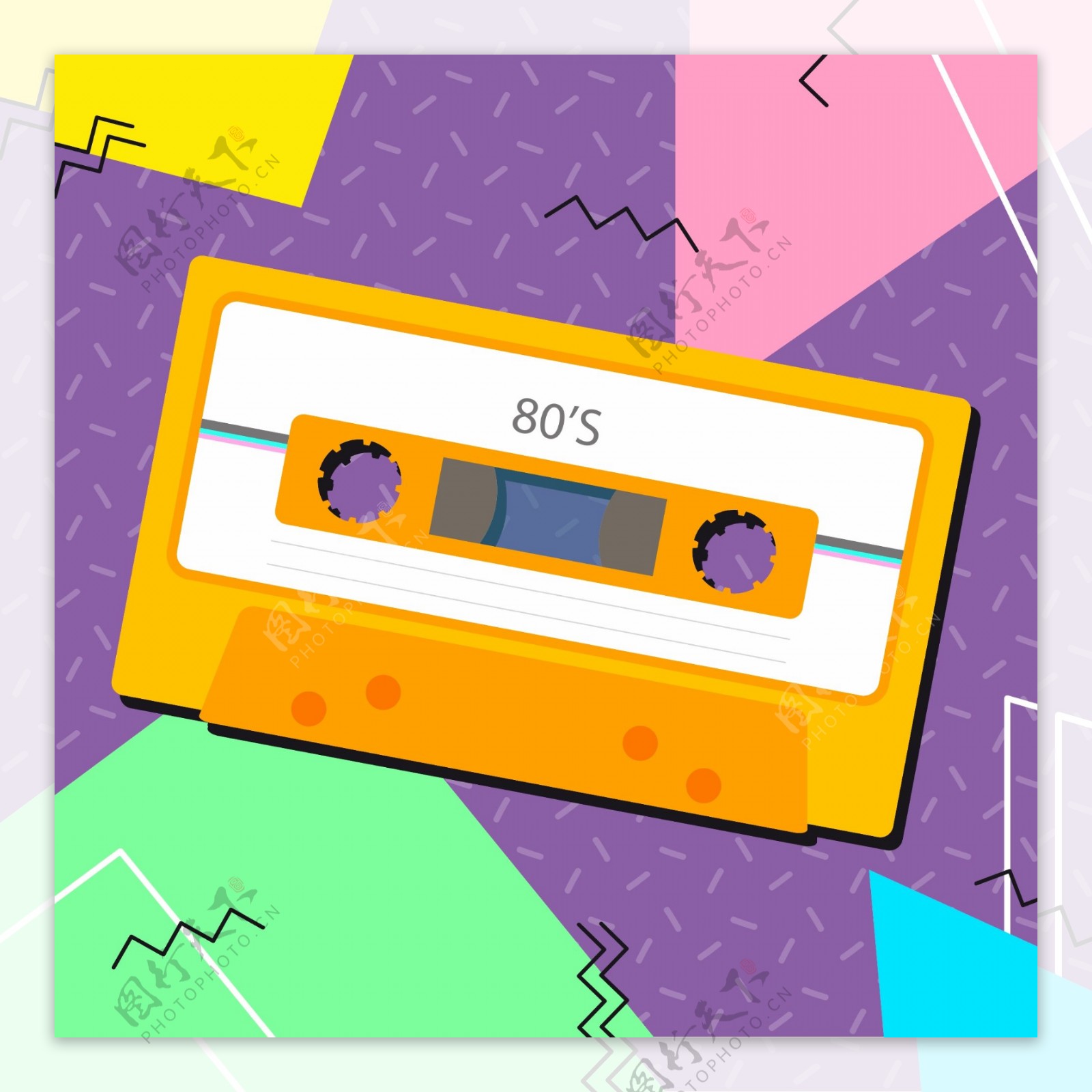 橙色磁带80年代背景矢量素材