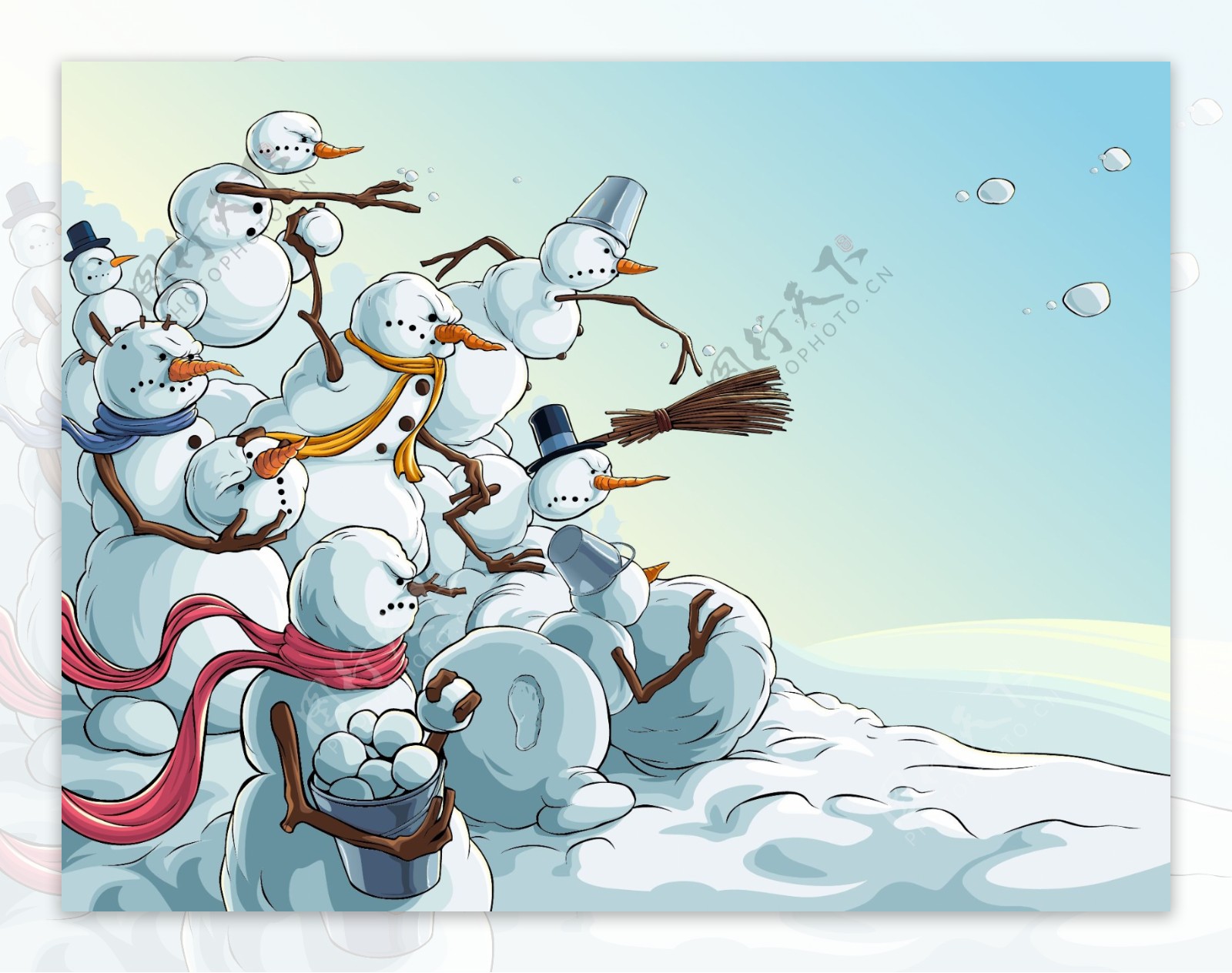 卡通冬天里的雪人插画