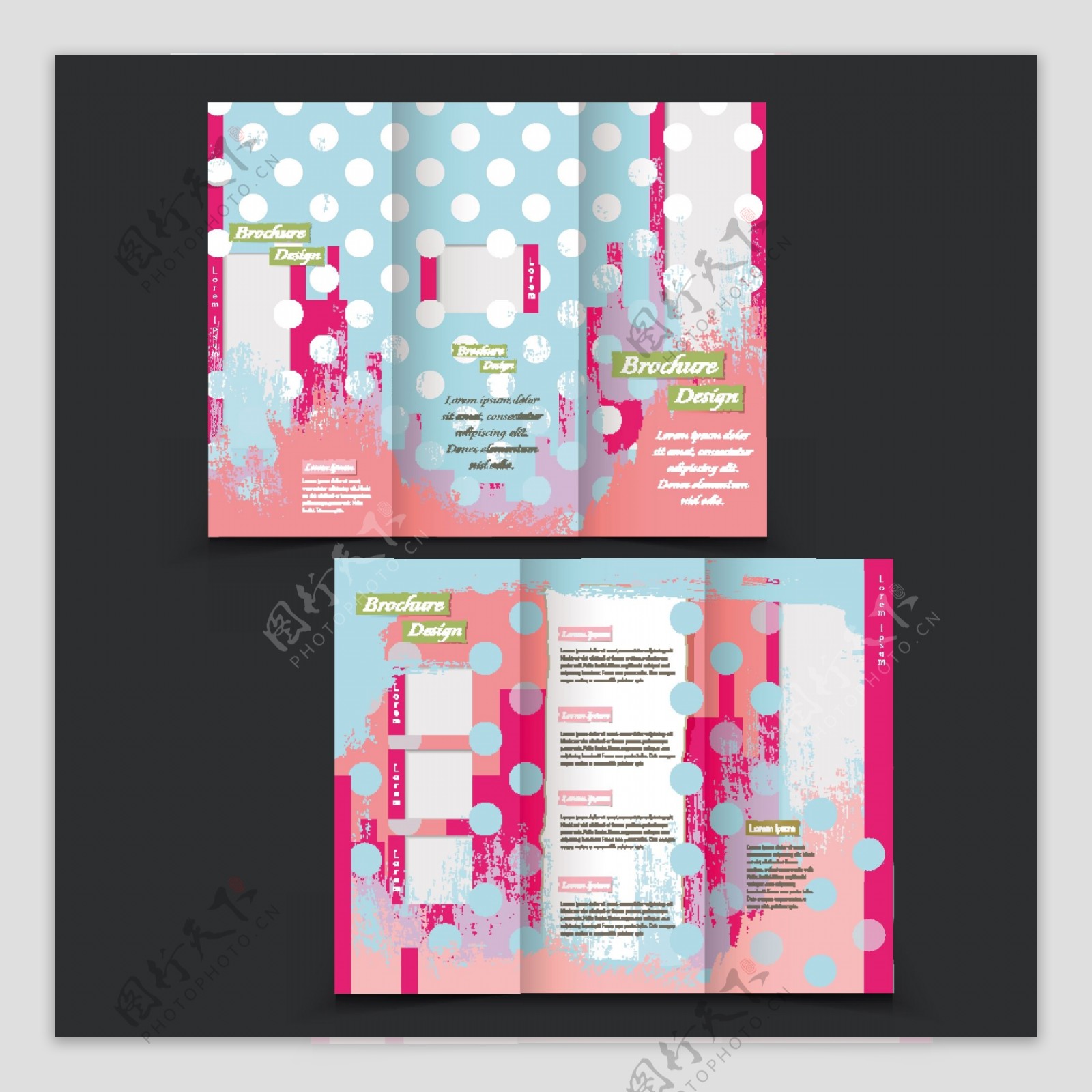 粉色少女系折页手册模板设计矢量素材