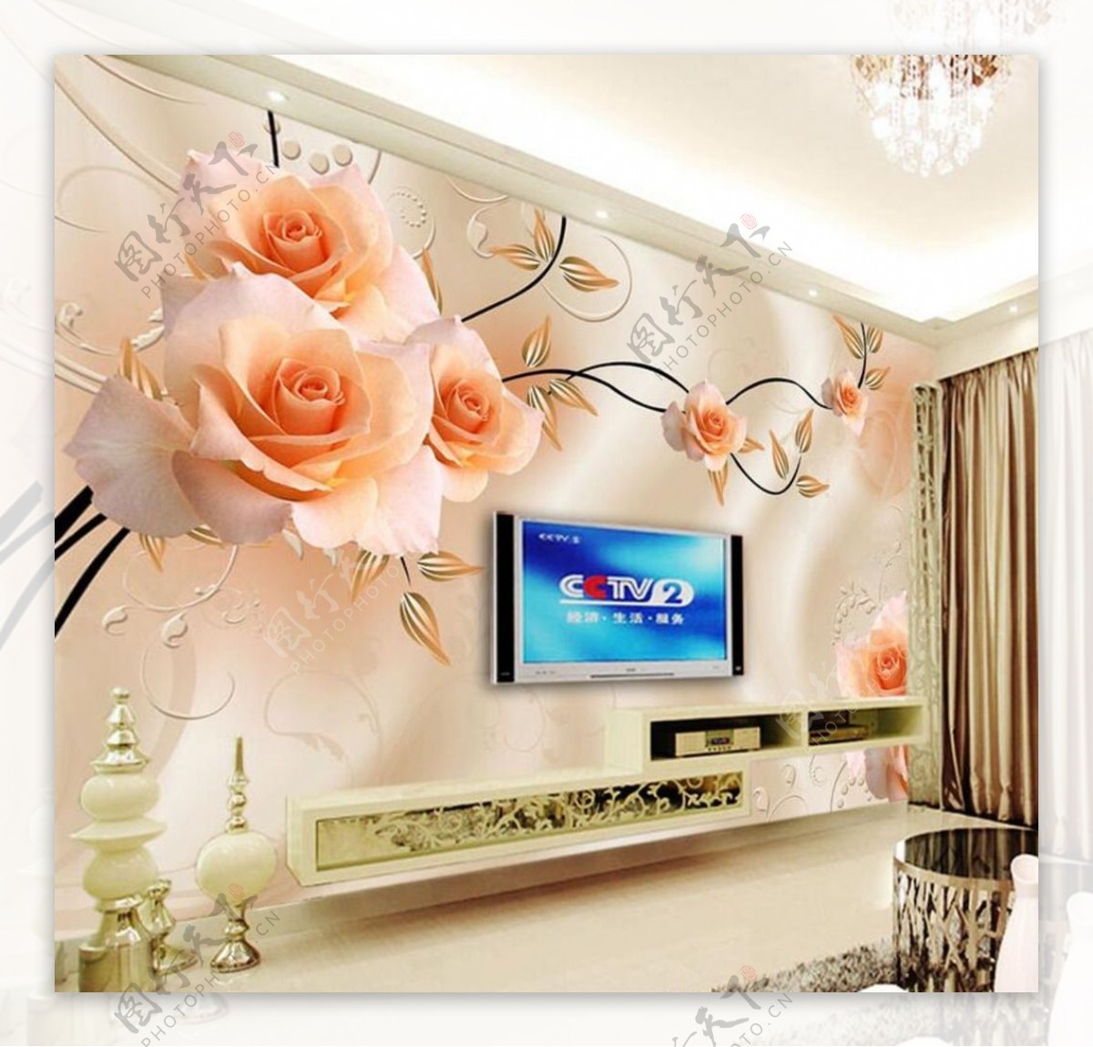 梦幻玫瑰花朵电视背景墙