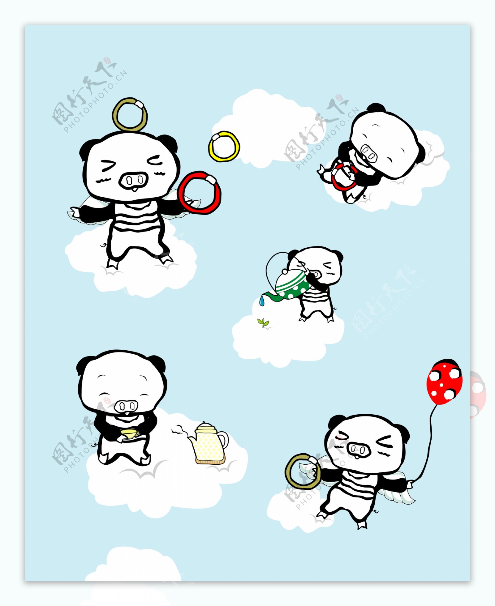 中式卡通笨笨熊气球移门画