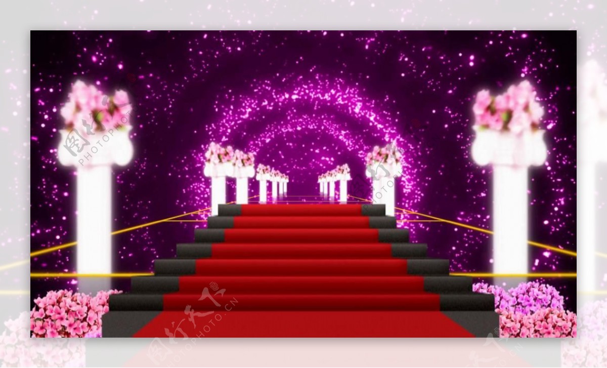梦幻紫色婚礼通道灿烂星光动态视频素材
