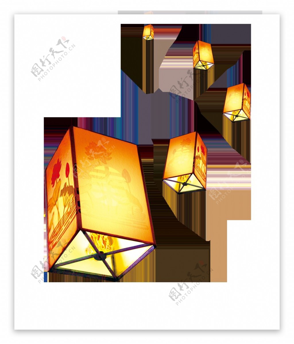 精美中国风方形灯笼图案元素