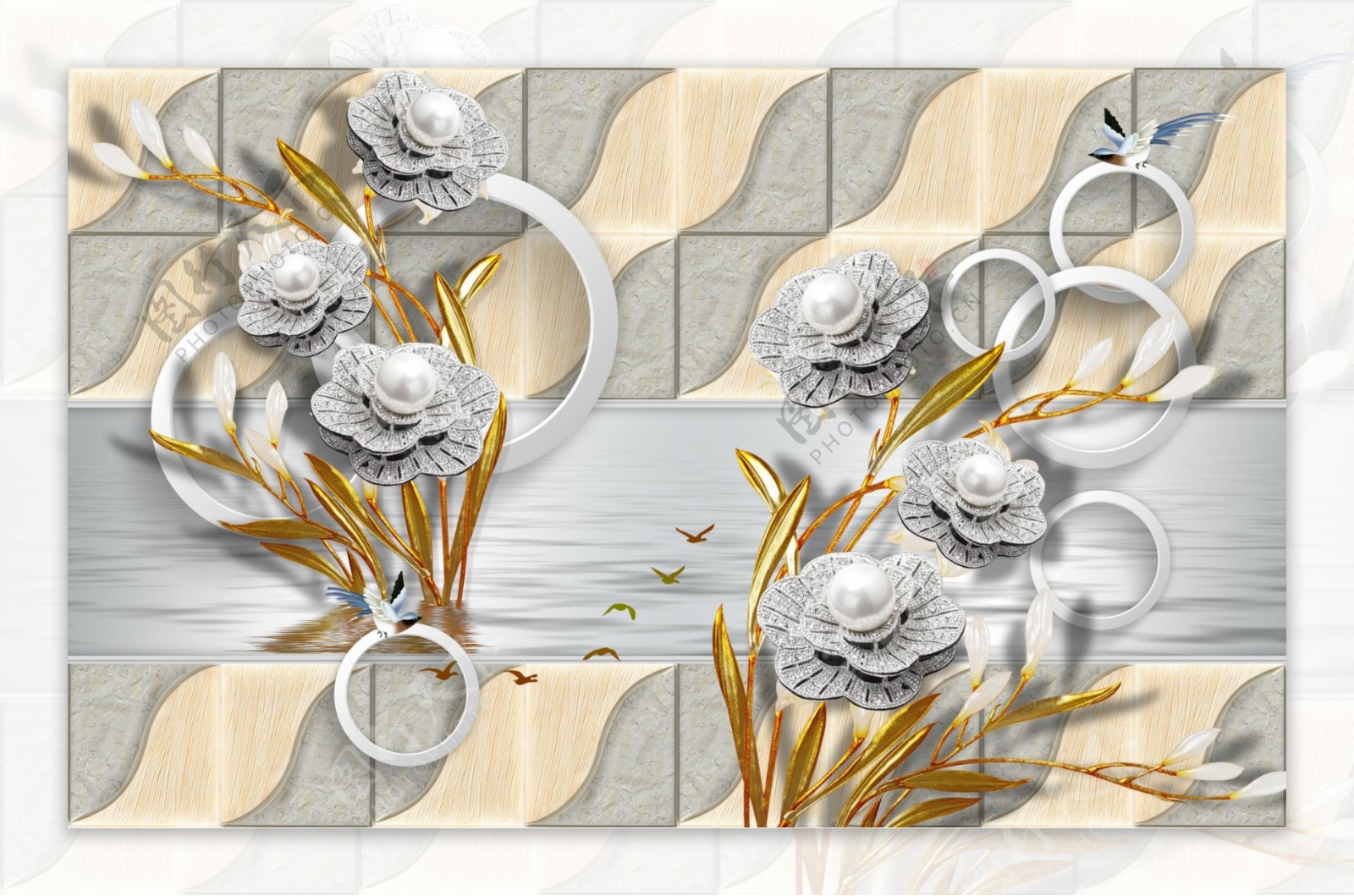 3D时尚珠宝花卉背景墙