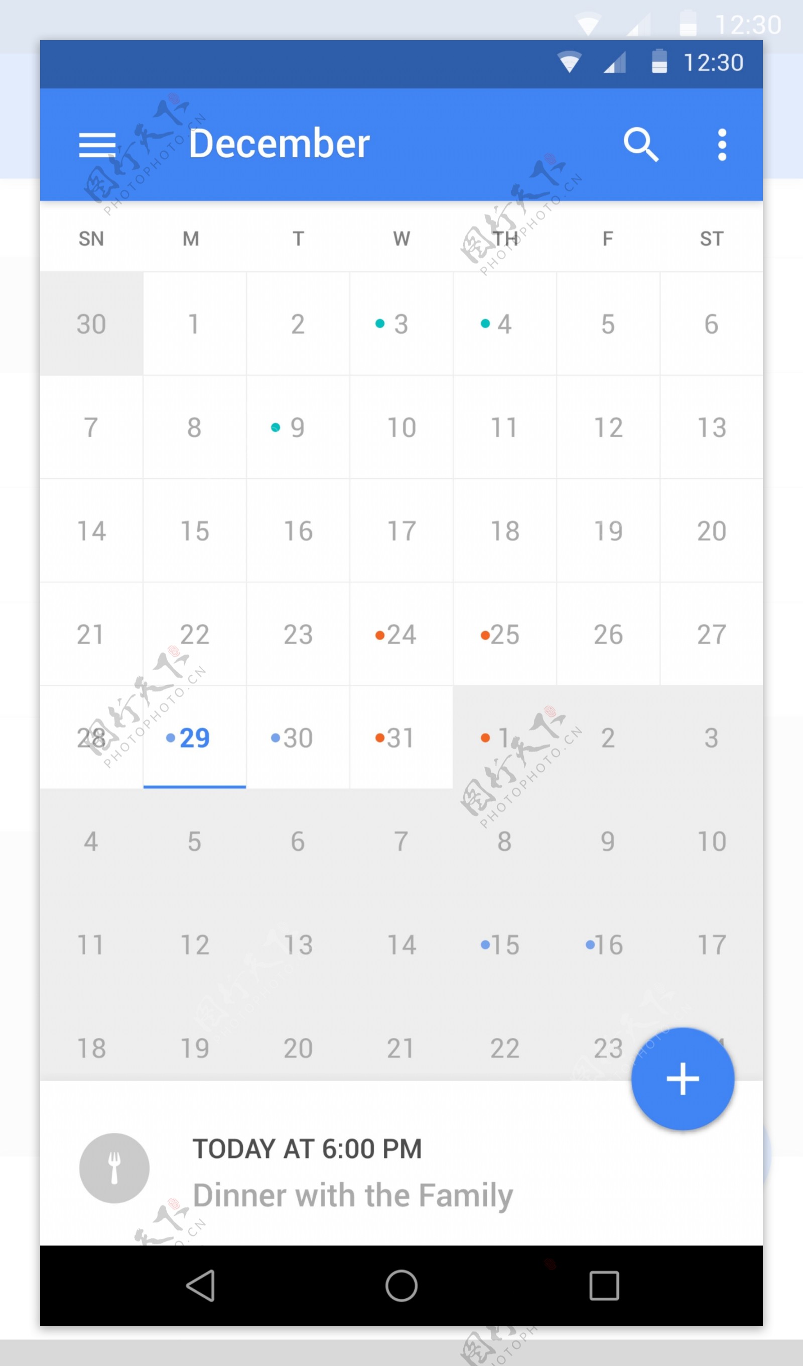 蓝色手机日历界面设计
