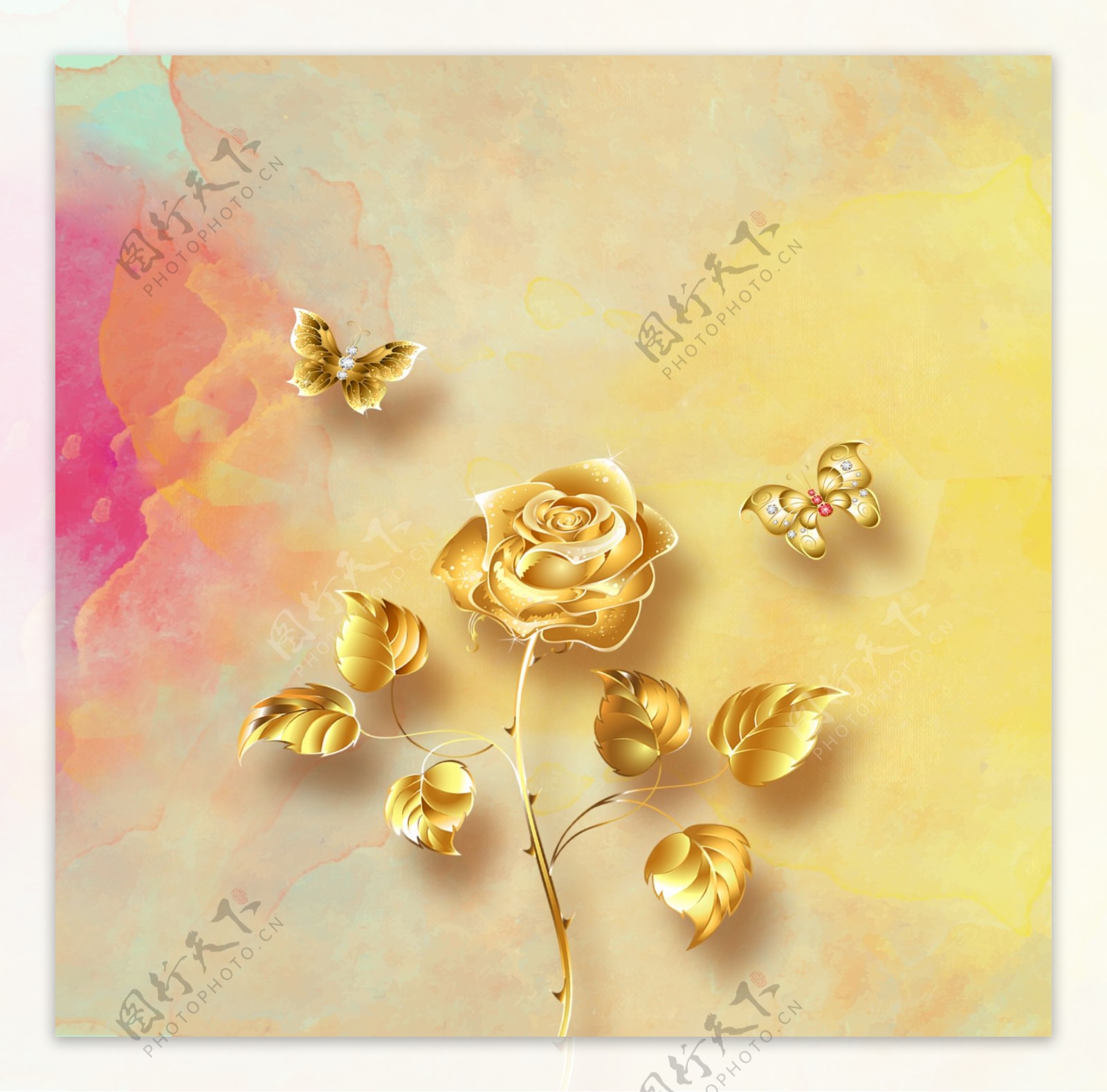 金色花朵装饰画模板