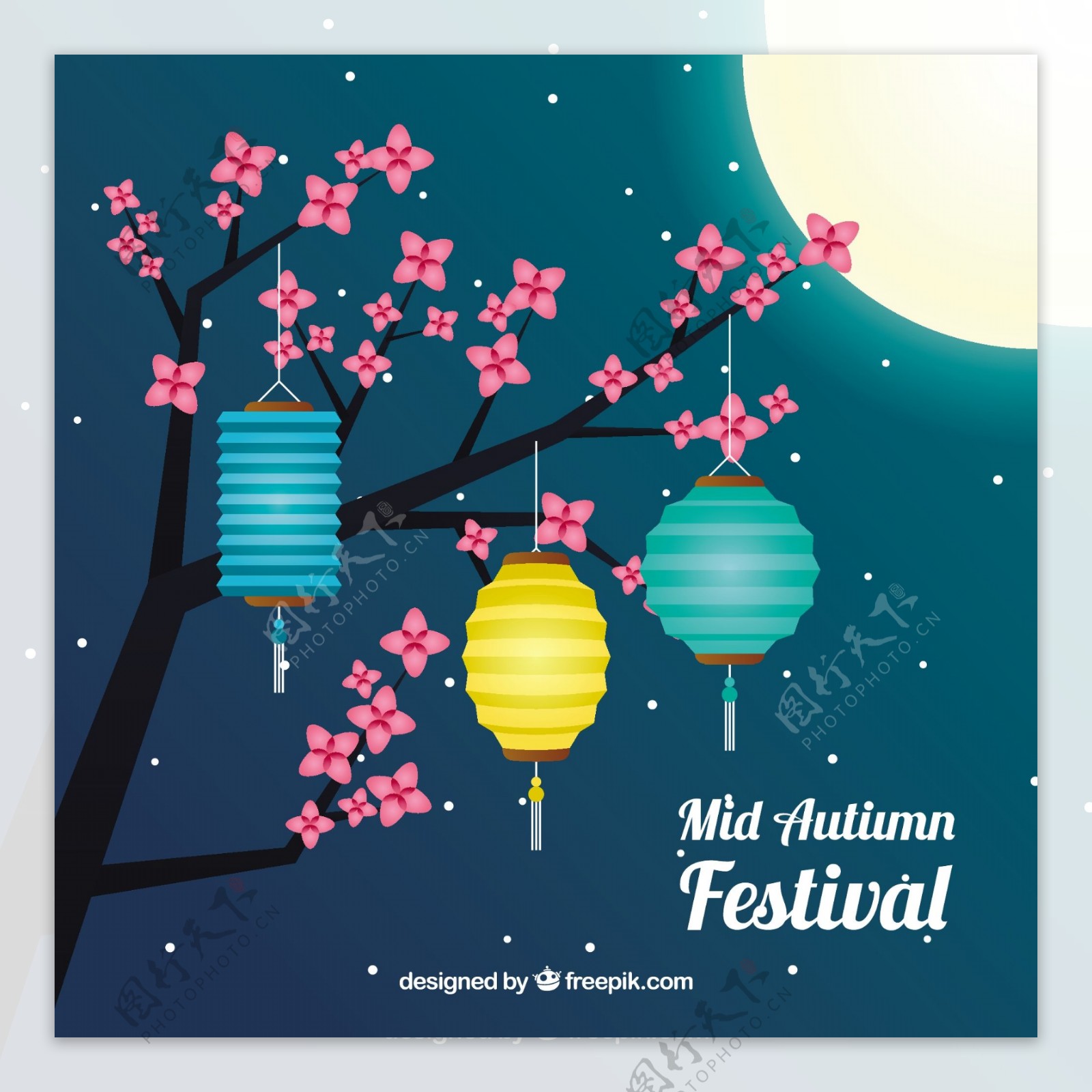 中秋节用鲜花和灯笼的场景