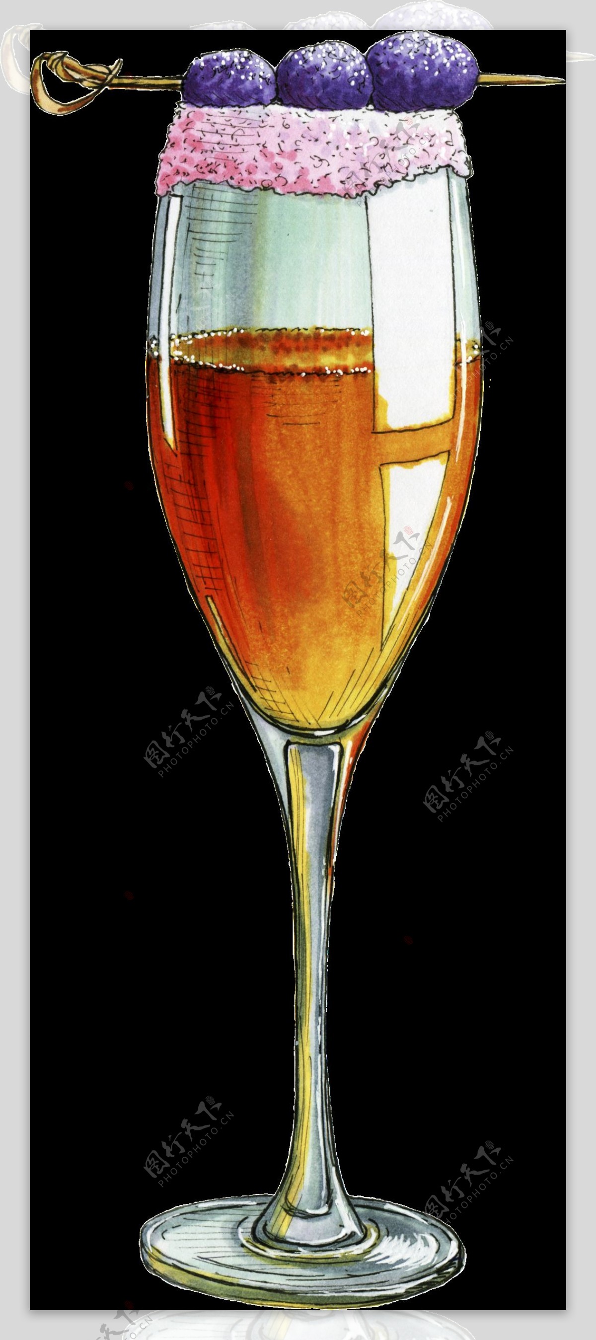 手绘香槟杯透明装饰图案