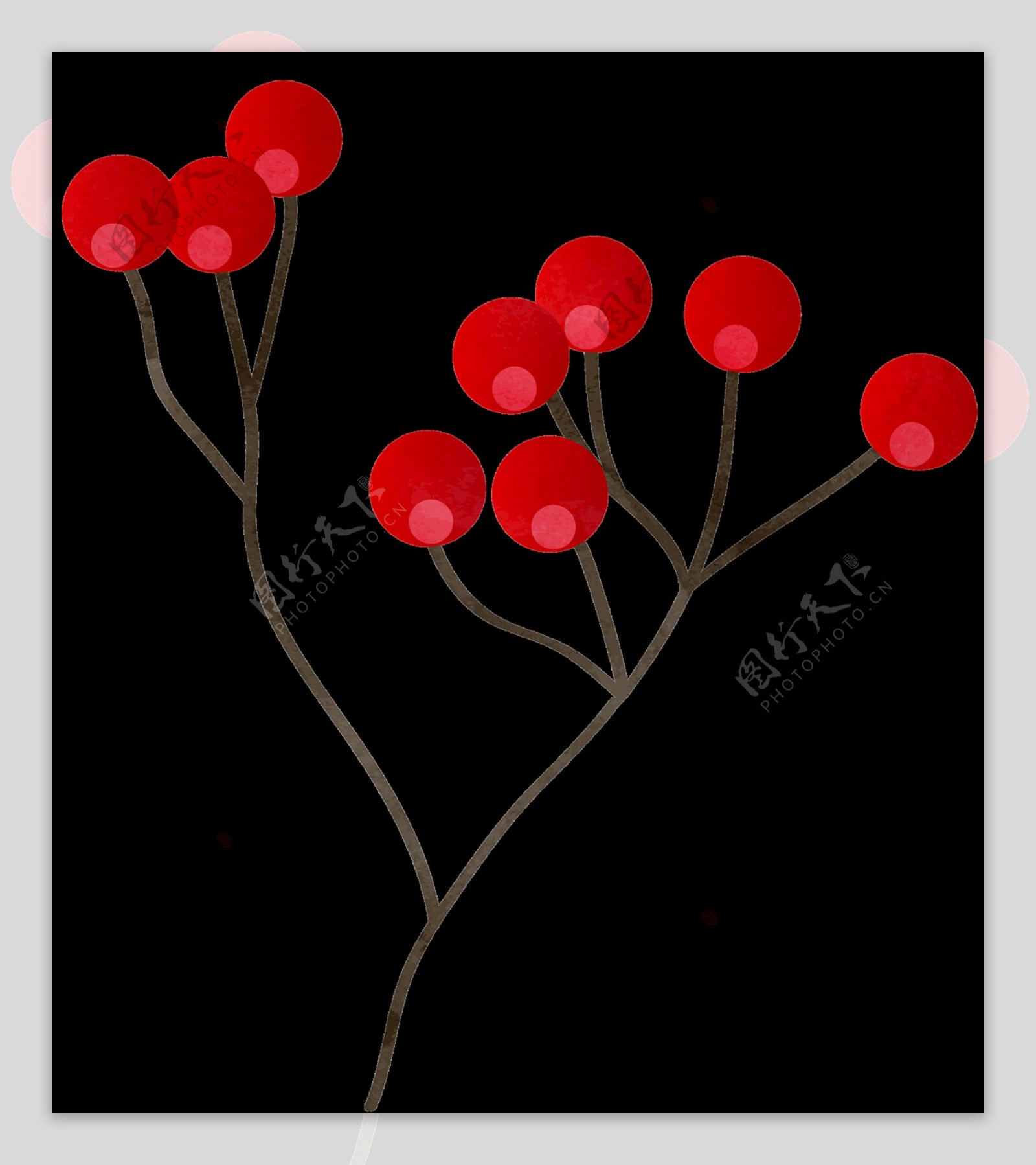 手绘红色野果透明装饰图案