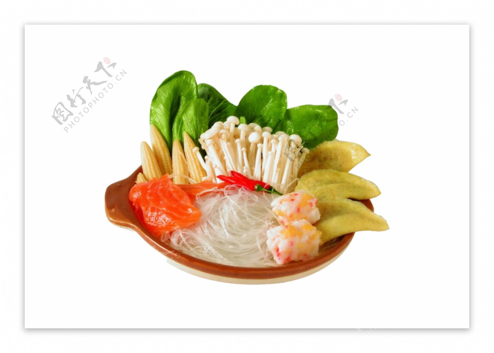 火锅涮菜麻辣烫金针菇丸子粉丝辣椒美味食物