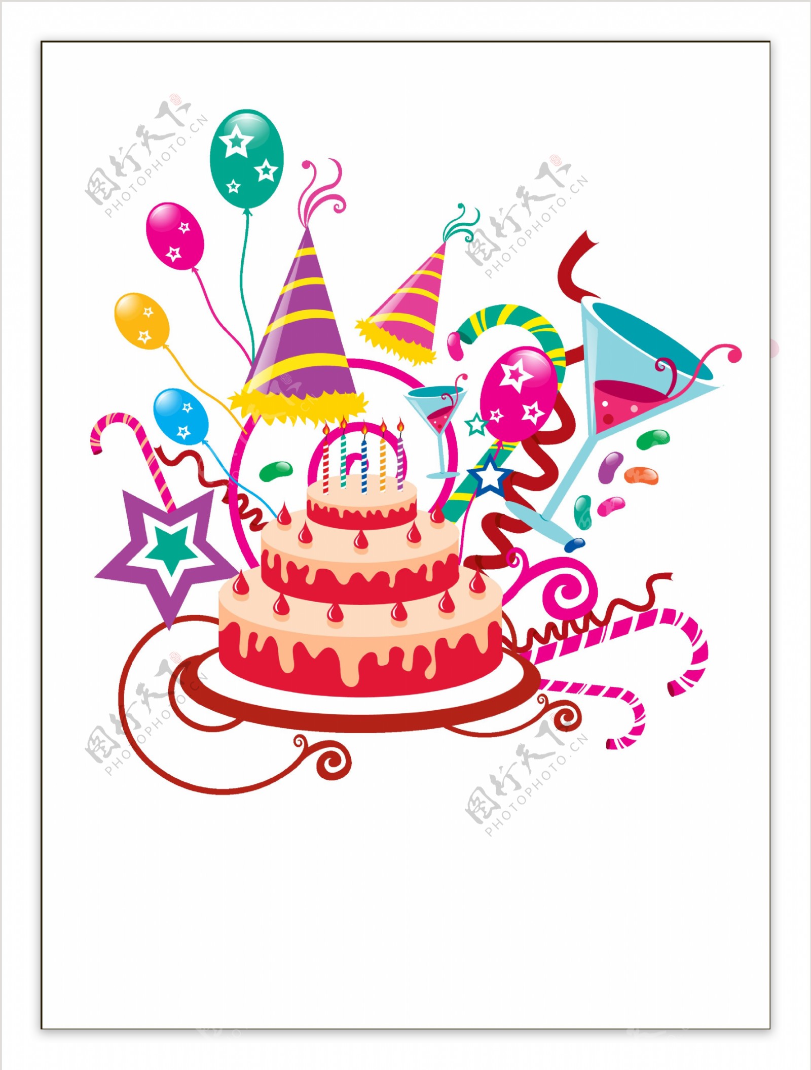 彩色三层生日蛋糕素材图片