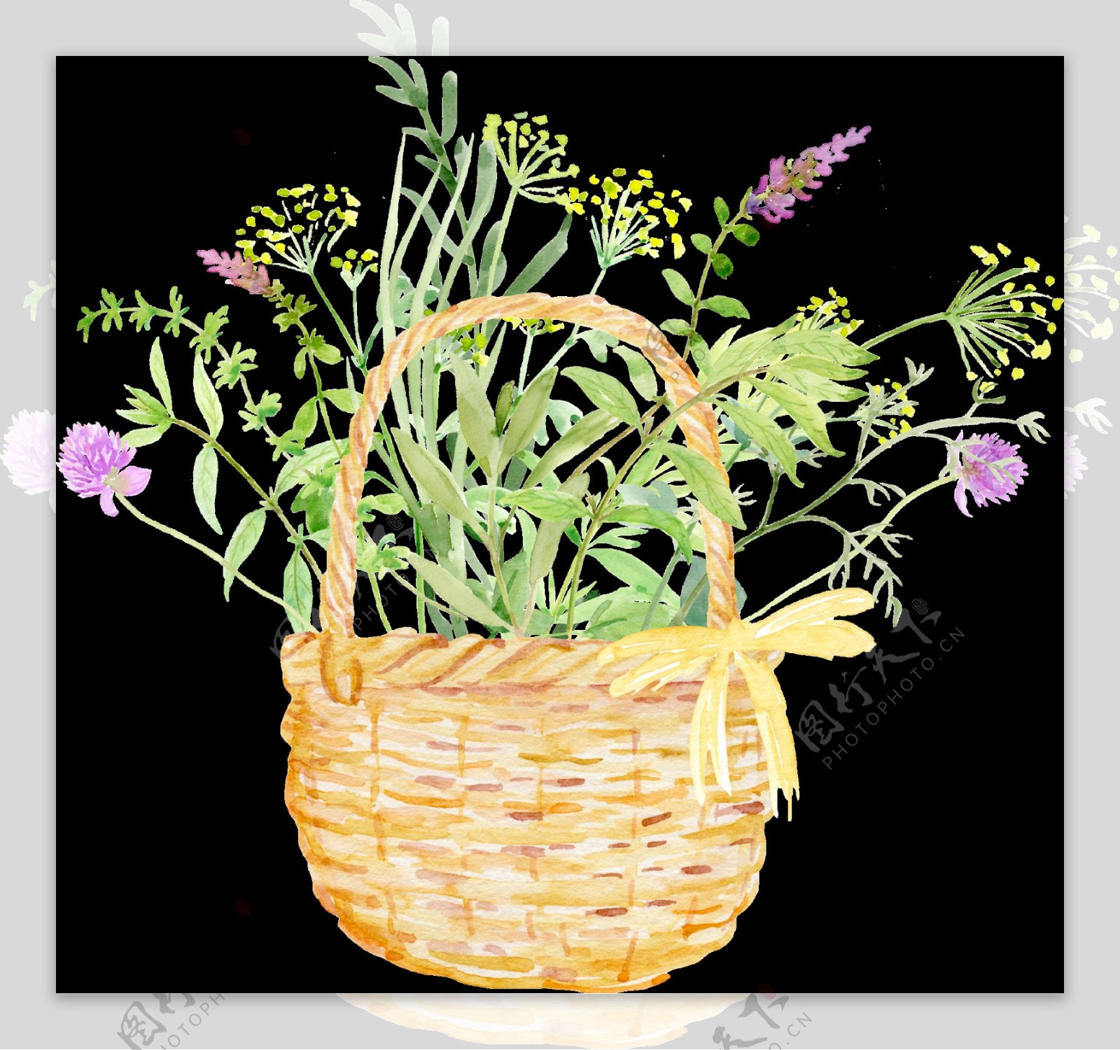竹篮花卉卡通透明素材