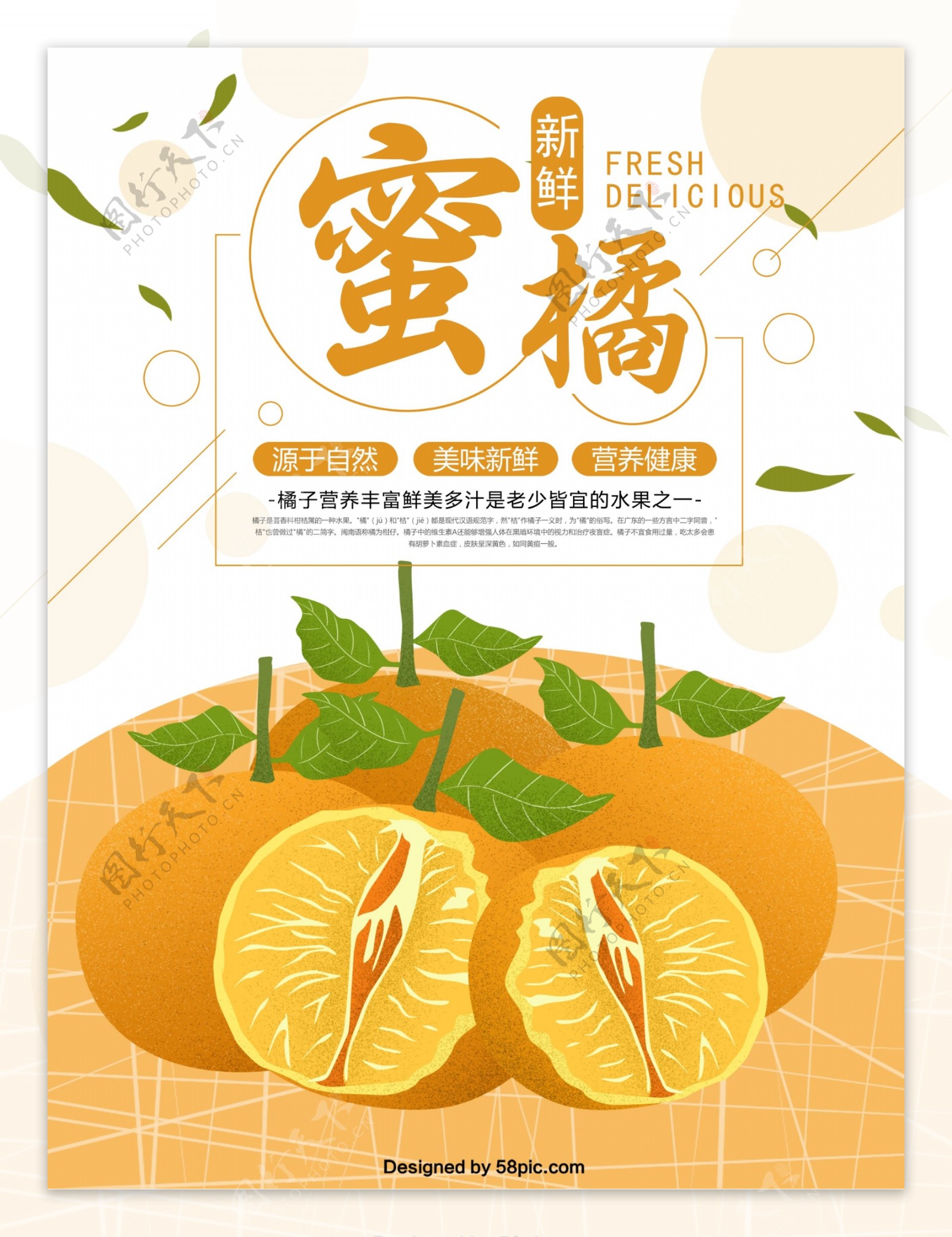新鲜橘子原创手绘水果海报