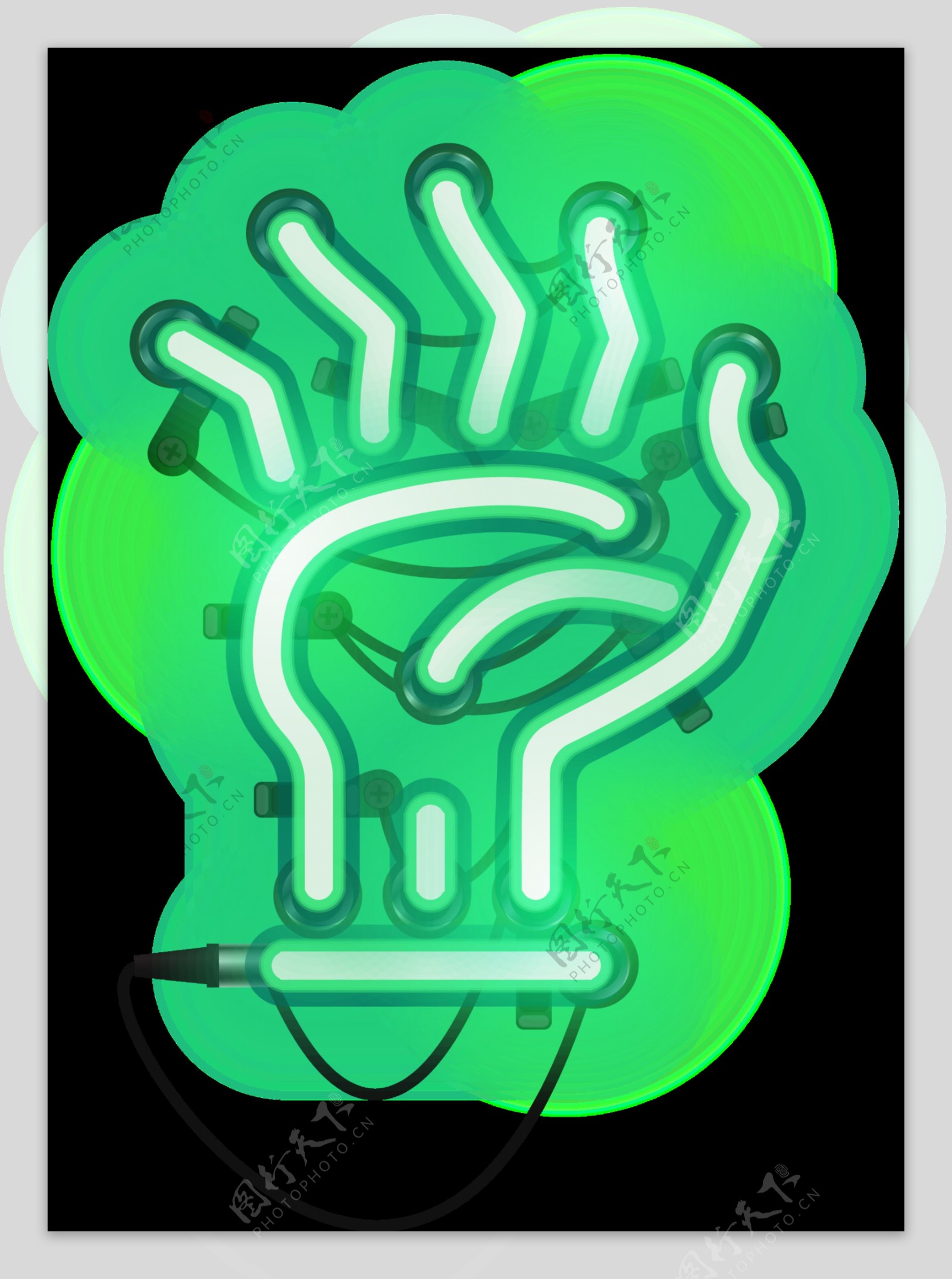 绿色水彩手绘灯管手掌透明素材