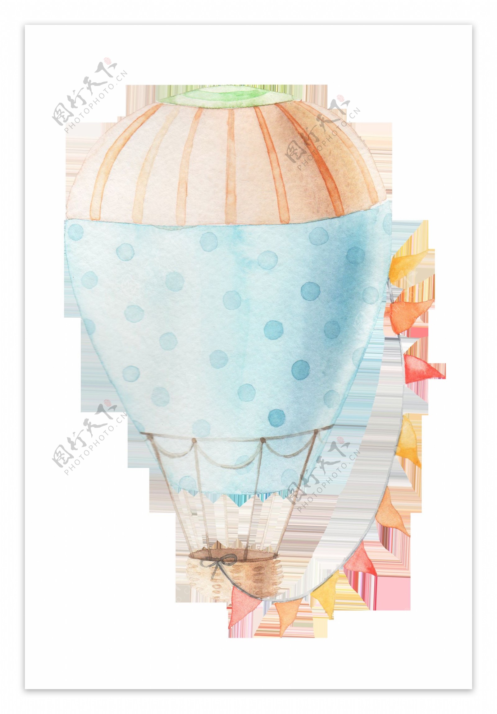 水彩升空热气球透明装饰素材