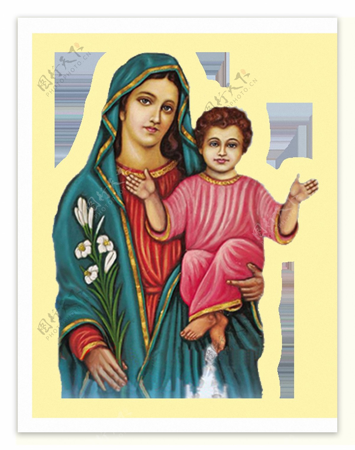 手绘圣玛丽和耶稣免抠png透明素材