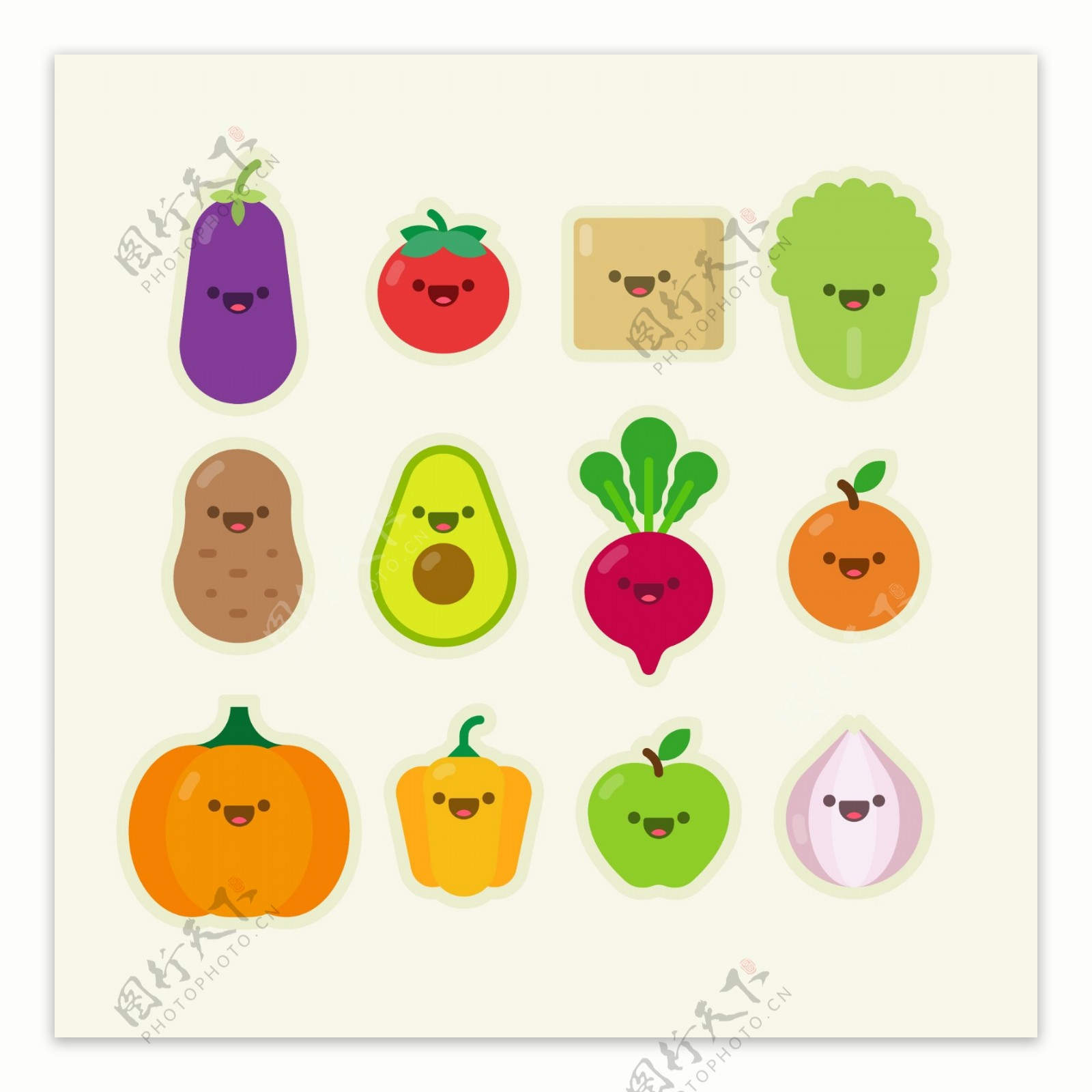 可爱卡通的蔬菜水果图标
