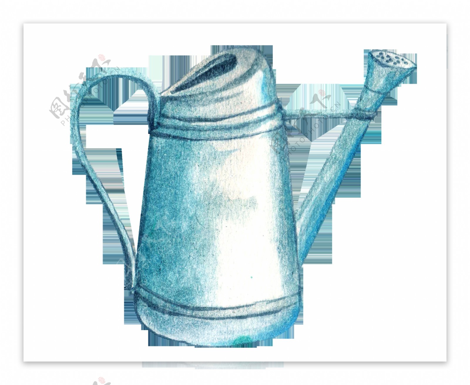 蓝色手绘水壶卡通透明水彩素材