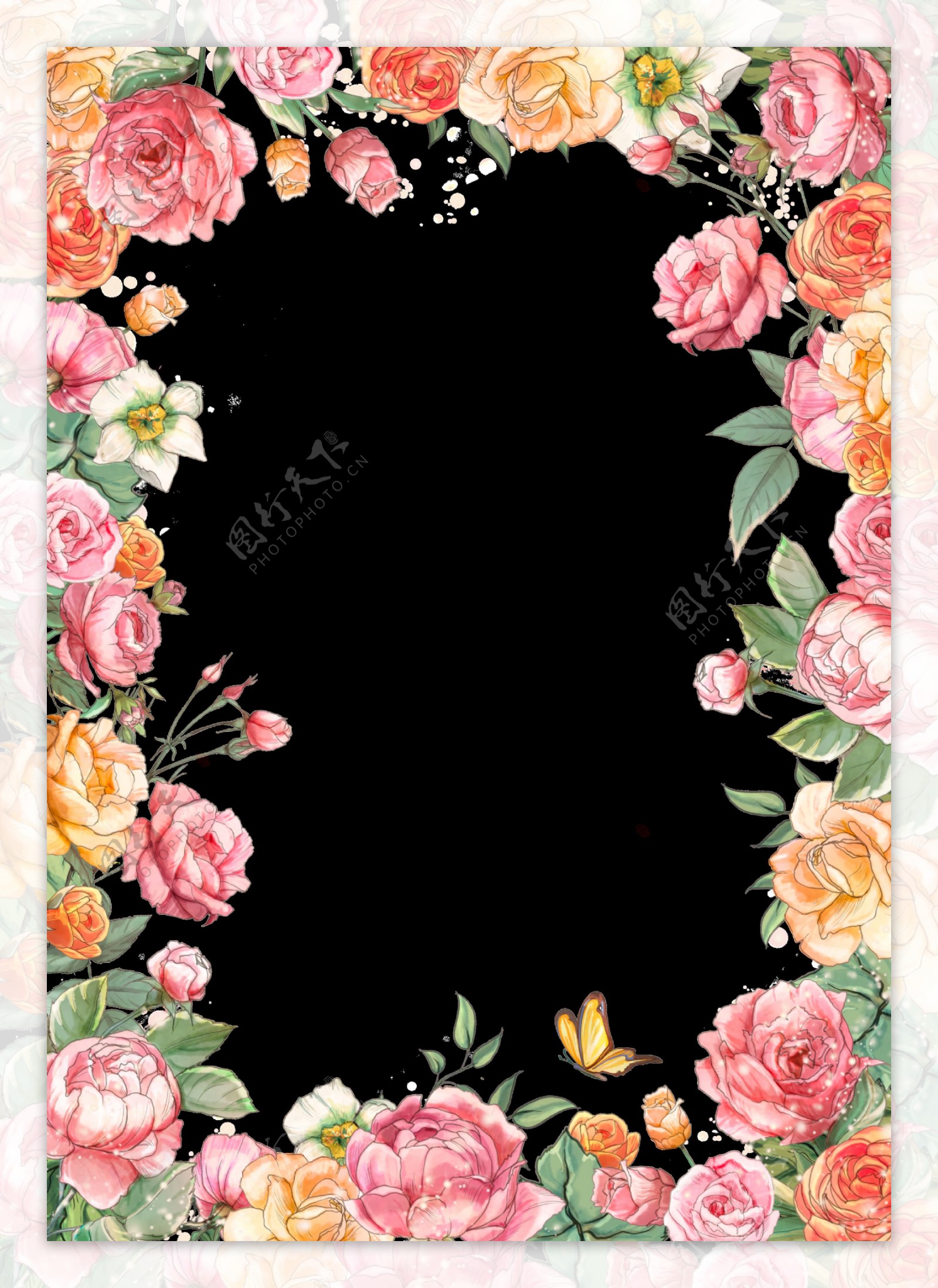 手绘花卉边框装饰图案