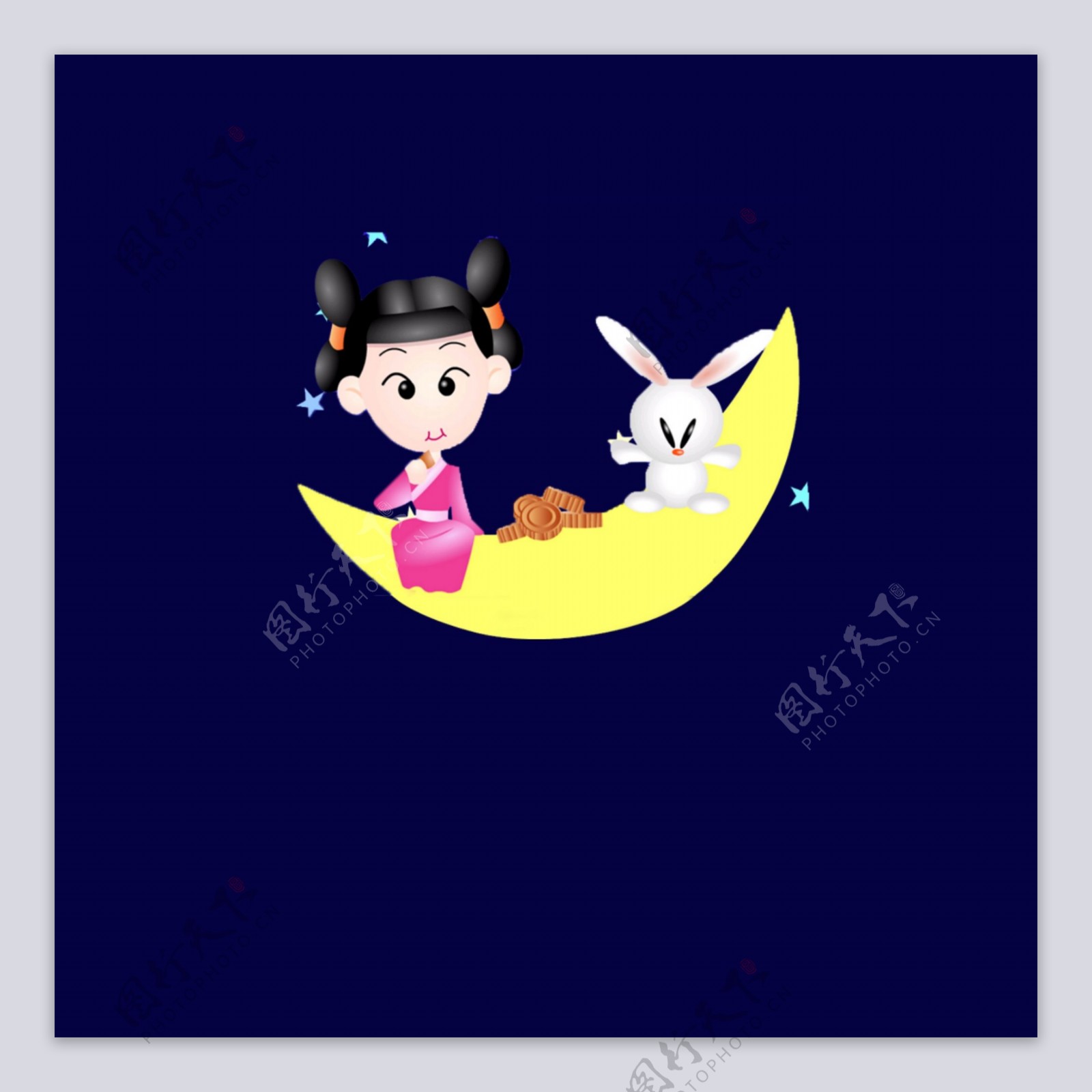 卡通嫦娥玉兔月饼插画