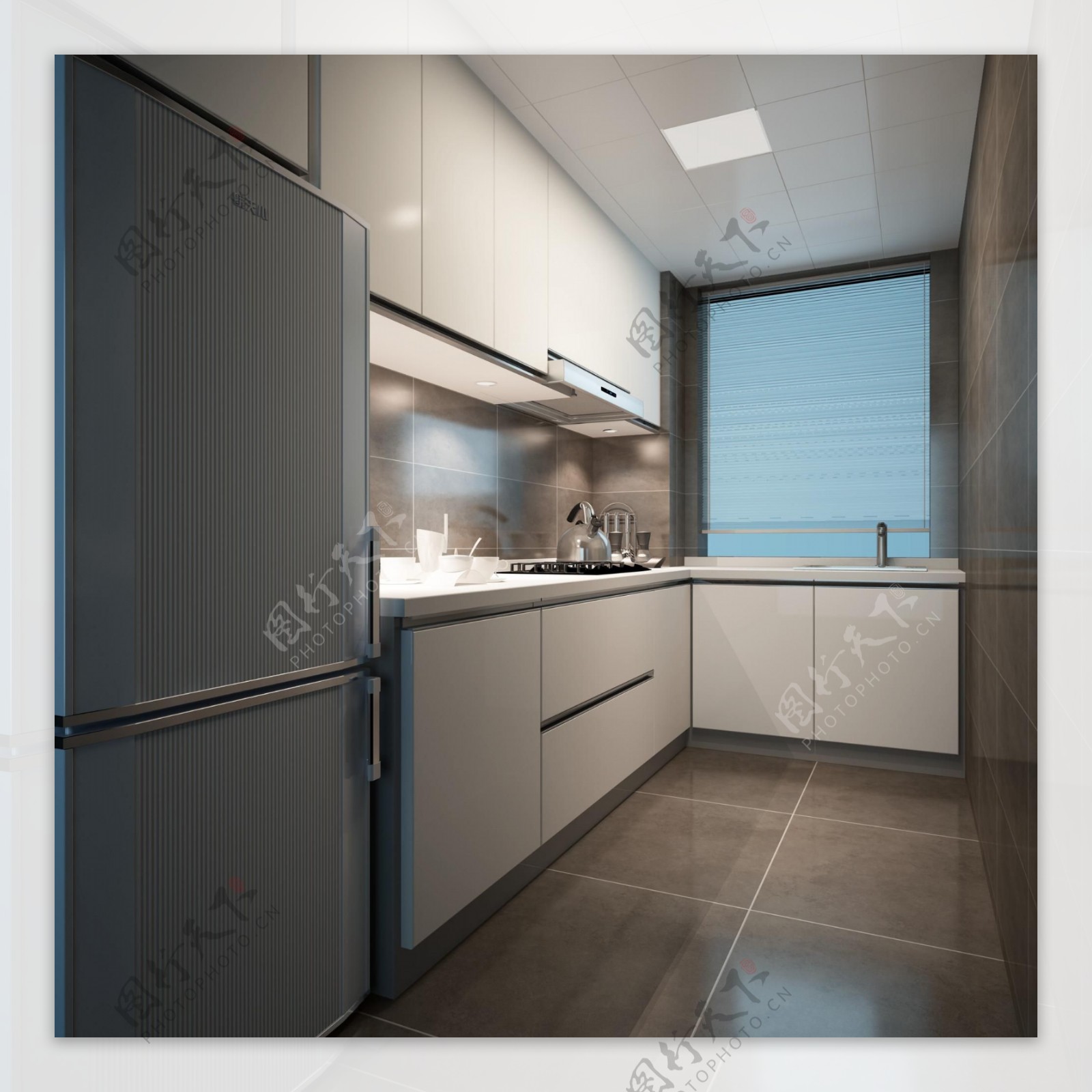 L型简约风室内设计厨房橱柜效果图