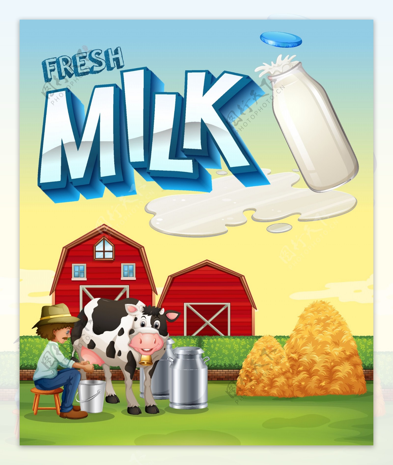 卡通可爱的奶牛农场插画