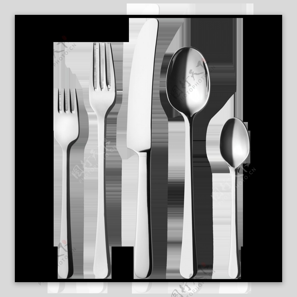 五只刀叉勺子餐具免抠png透明图层素材