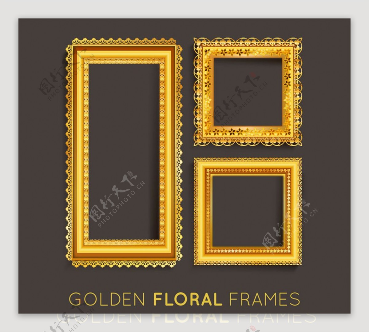 3款金色相框设计矢量素材
