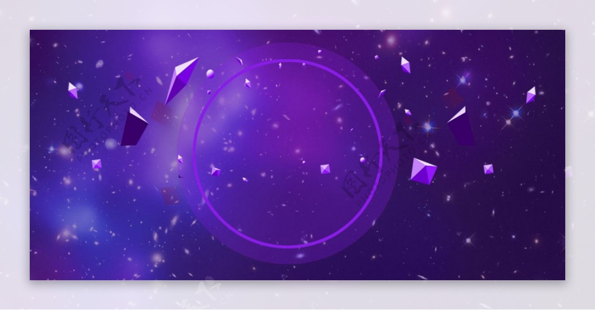 紫色大气漂浮几何体淘宝banner背景