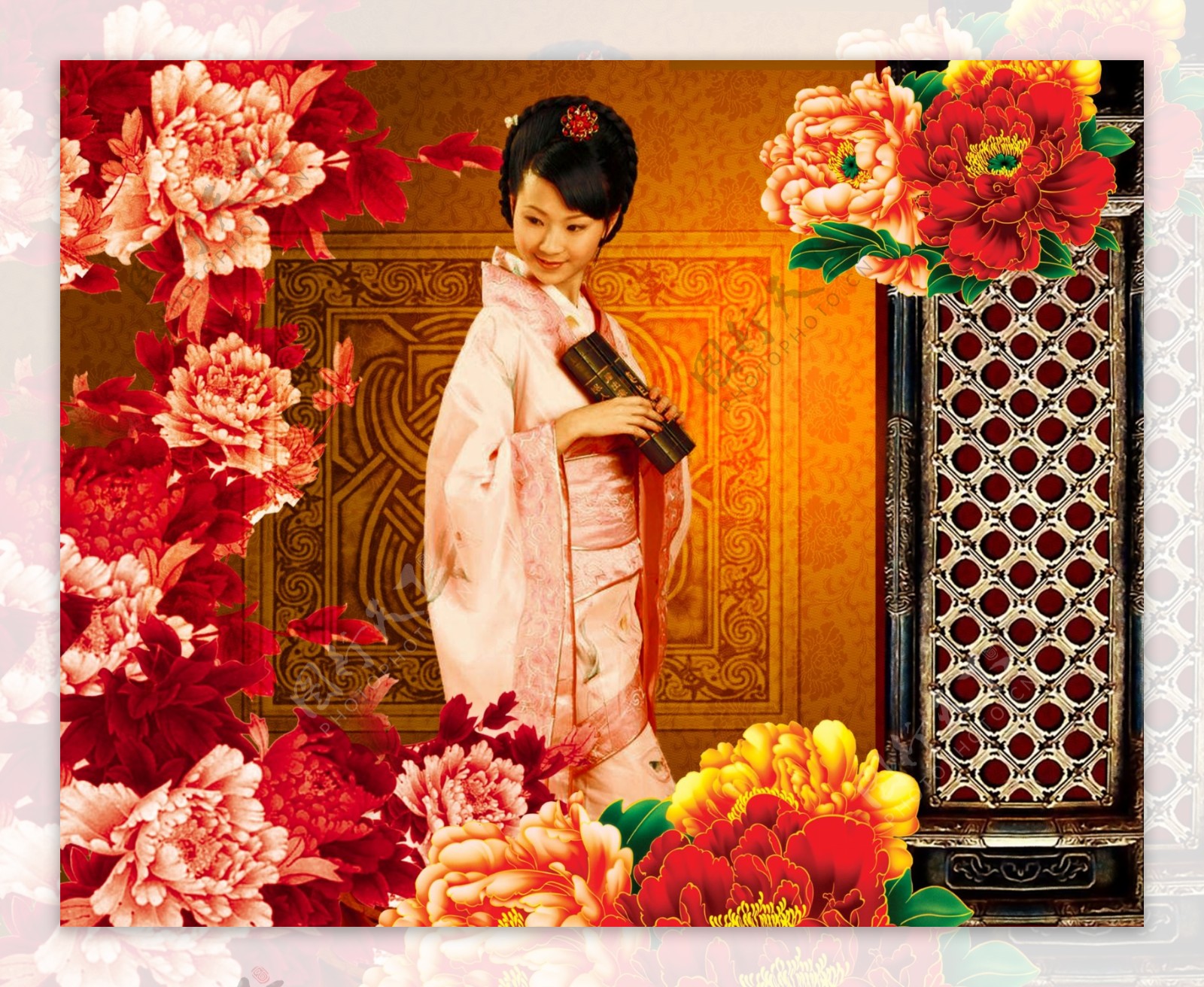 中国风古典文化牡丹宣传素材