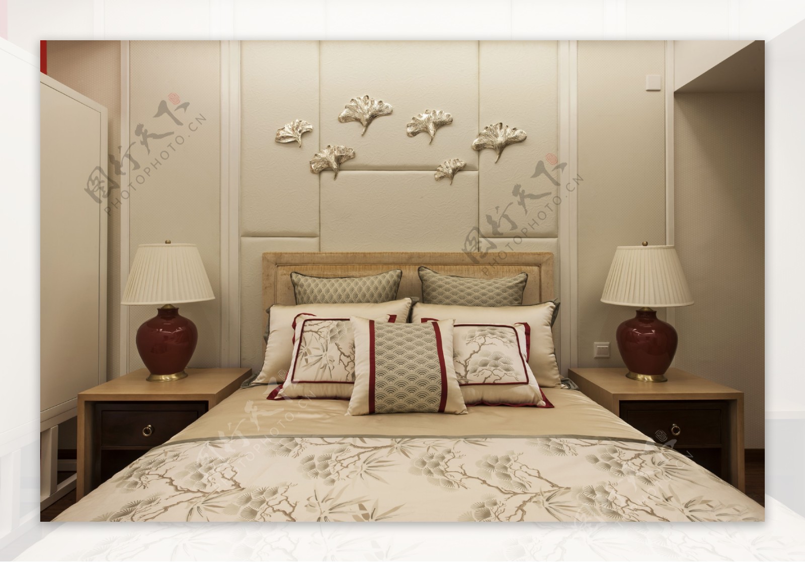中国风卧室床头背景装修效果图